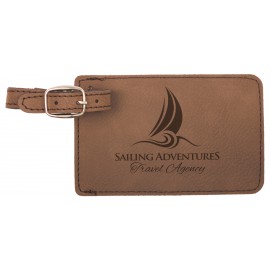 Logo Branded Luggage Tag, Laserable Dark Brown Leatherette 4-1/4" x 2-3/4"  Logo Branded Luggage Tag, Laserable Dark Brown Leatherette 4-1/4" x 2-3/4"