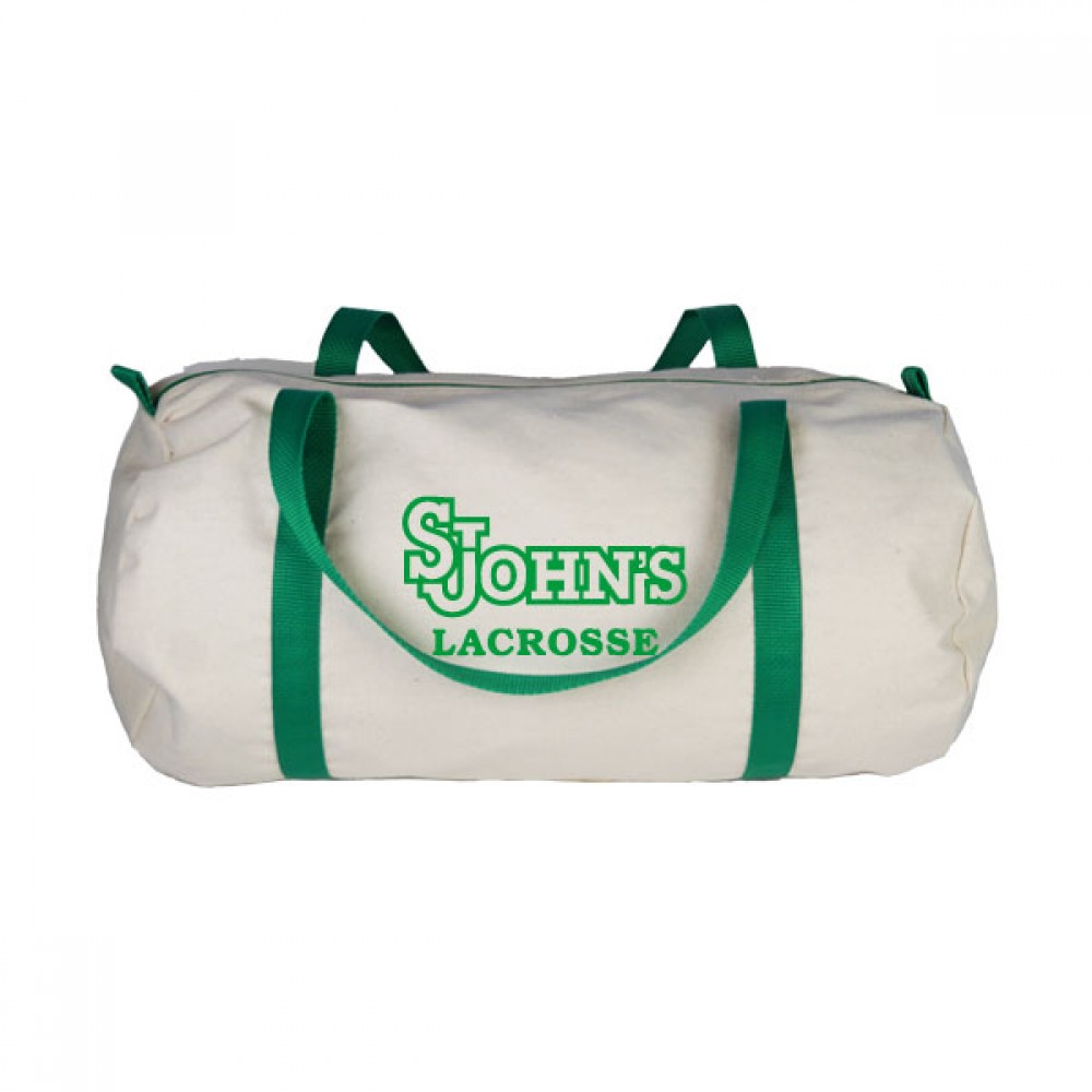 10oz Natural Canvas Medium Barrel Bag - 18" x 9" with Logo 10oz Natural Canvas Medium Barrel Bag - 18" x 9" with Logo