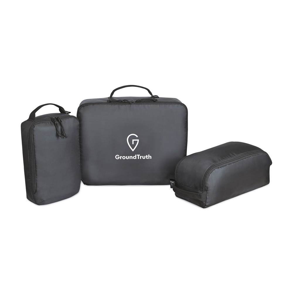 Renew rPET 3 Piece Packing Cube Set - Black with Logo Renew rPET 3 Piece Packing Cube Set - Black with Logo