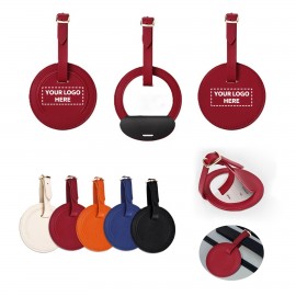 Premium Round Genuine Leather Luggage Tag with Logo