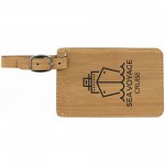 4 1/4" x 2 3/4" Bamboo Laser Engraved Leatherette Luggage Tag with Logo