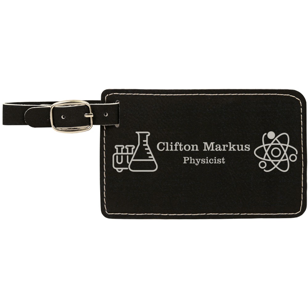 Logo Branded Black/Silver Laserable Leatherette Luggage Tag Logo Branded Black/Silver Laserable Leatherette Luggage Tag