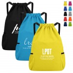 Promotional Large Capacity Waterproof Solid Drawstring Backpack With 2 Mesh Pockets