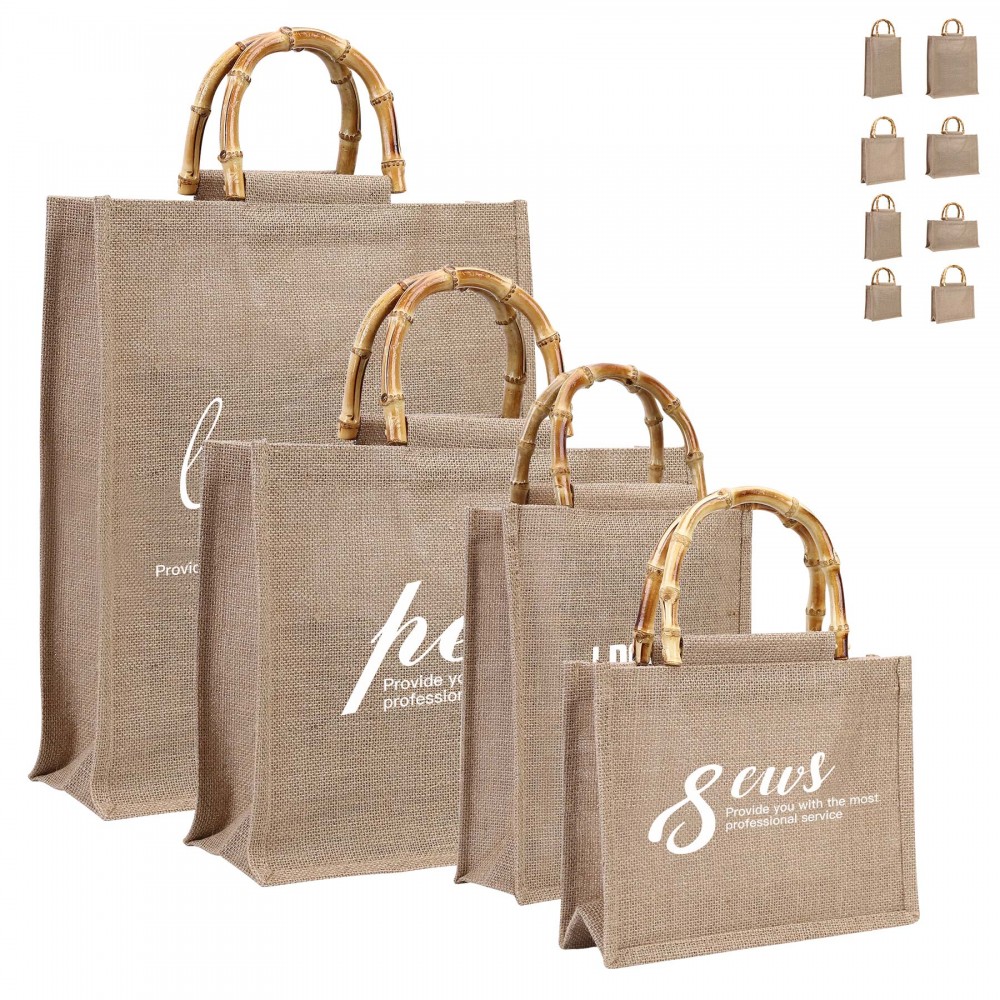 Jute Shopping Tote Bag With Bamboo Handle with Logo