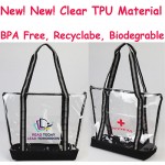 RECYCLABLE AND BIODEGRABLE CLEAR TPU Zipper Tote W/FRONT POCKET with Logo