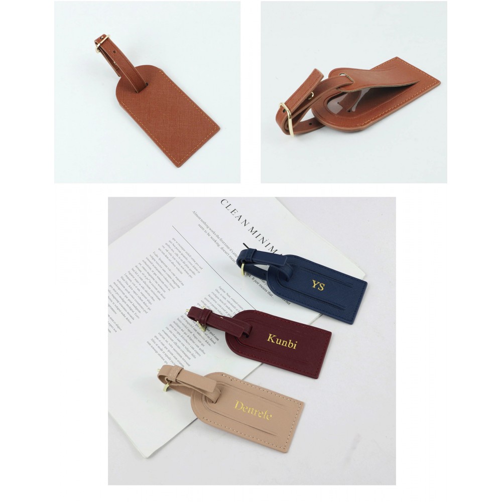 Mini Rectangular Shape PU Leather Luggage Personalizable Travel ID Tag For Travel Business Trip with Logo