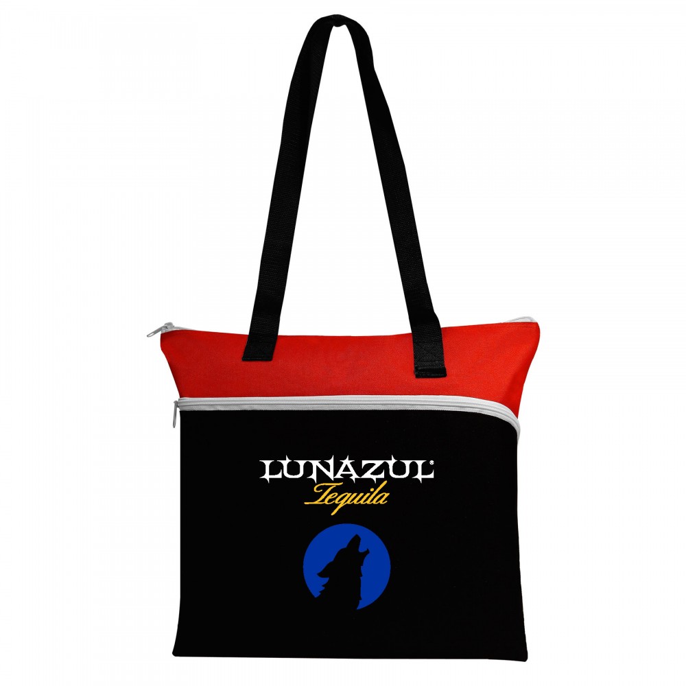 Two-Tone Large Front Zipper Tote with Logo
