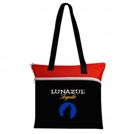 Two-Tone Large Front Zipper Tote with Logo
