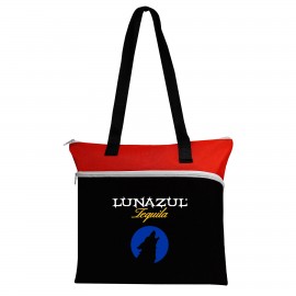Two-Tone Large Front Zipper Tote with Logo  Two-Tone Large Front Zipper Tote with Logo