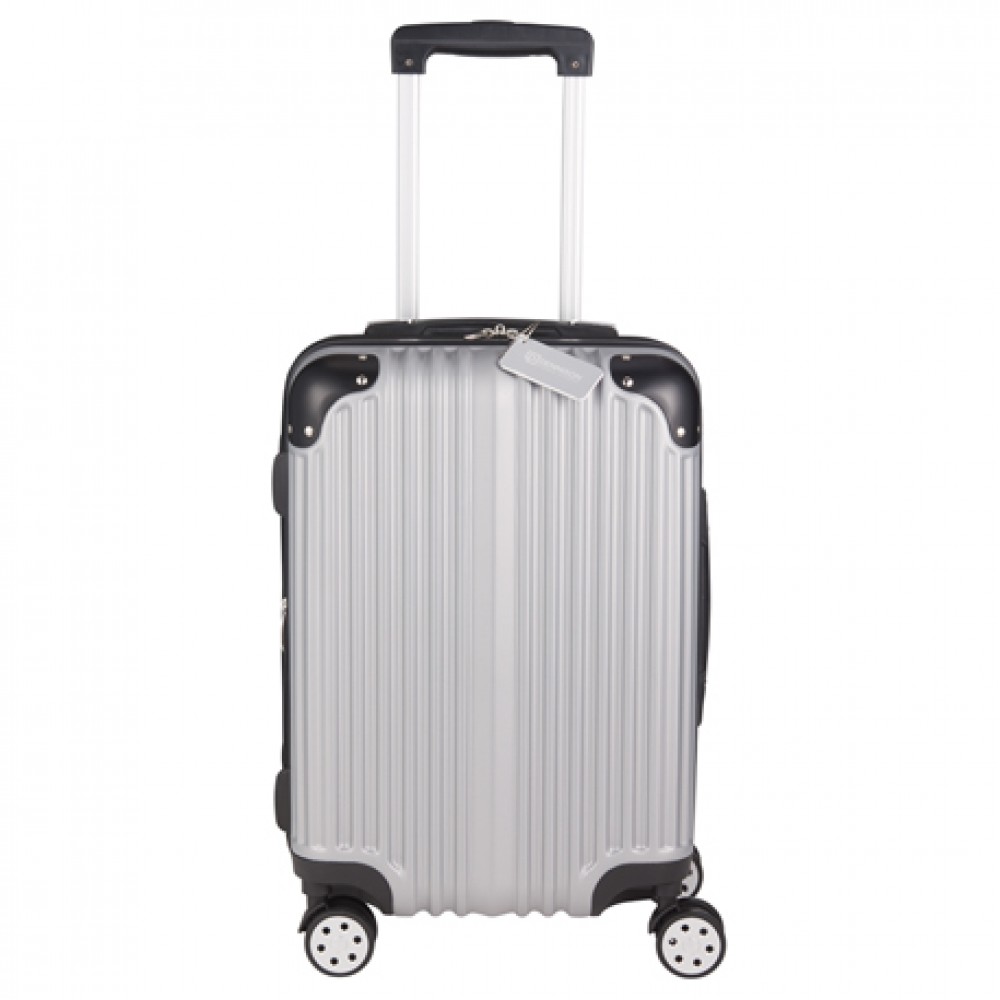 Metallic Upright Expandable Luggage with Tag Logo Branded Metallic Upright Expandable Luggage with Tag Logo Branded