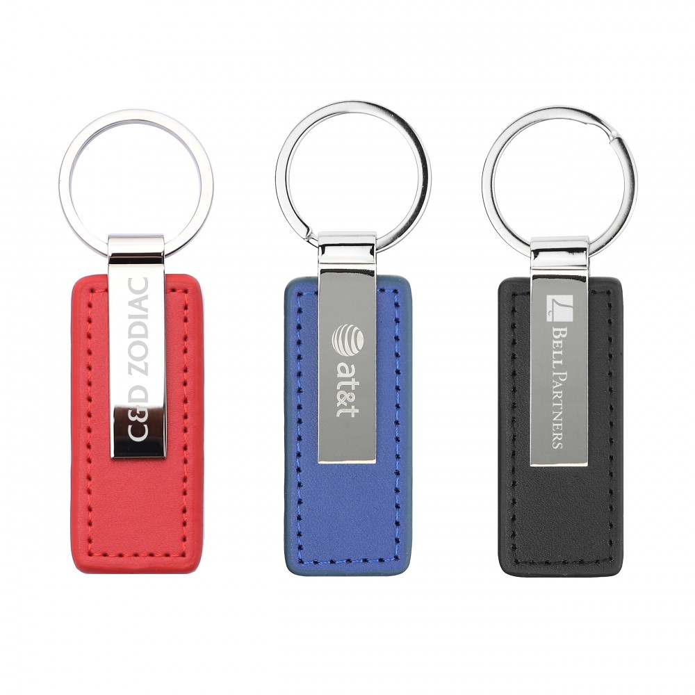 Personalized Oceanside Leather Key Chain - Red