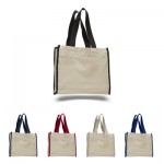 Colored Trim Canvas Gusset Tote with Large Front Pocket with Logo