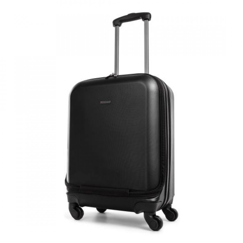 Custom Imprinted Business Hardside 2 in 1 Carry on with Duffle Compartment Black Custom Imprinted Business Hardside 2 in 1 Carry on with Duffle Compartment Black