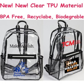 Logo Branded Recyclable And Biodegrable Clear Tpu Backpack With Dual Mesh Pockets
