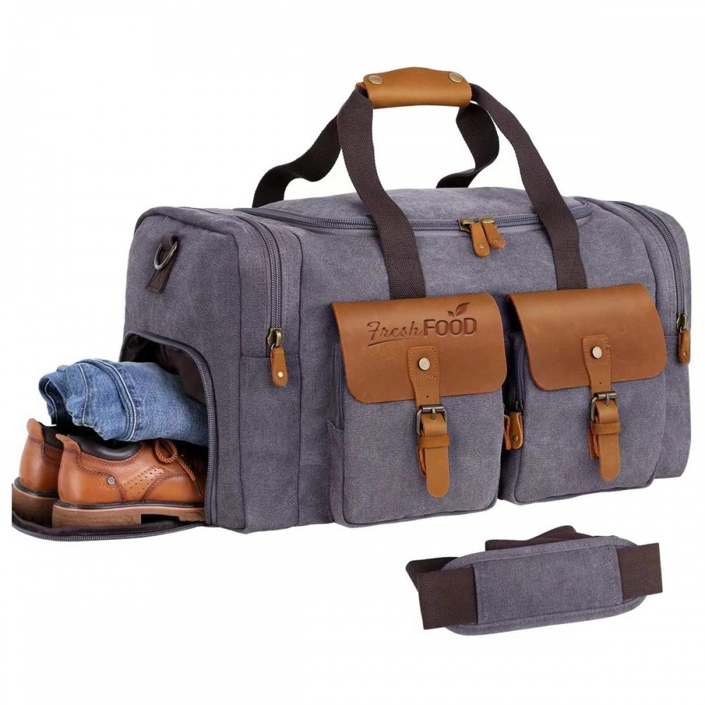 Leather Canvas Travel Overnight Weekender Duffel Bag with Logo