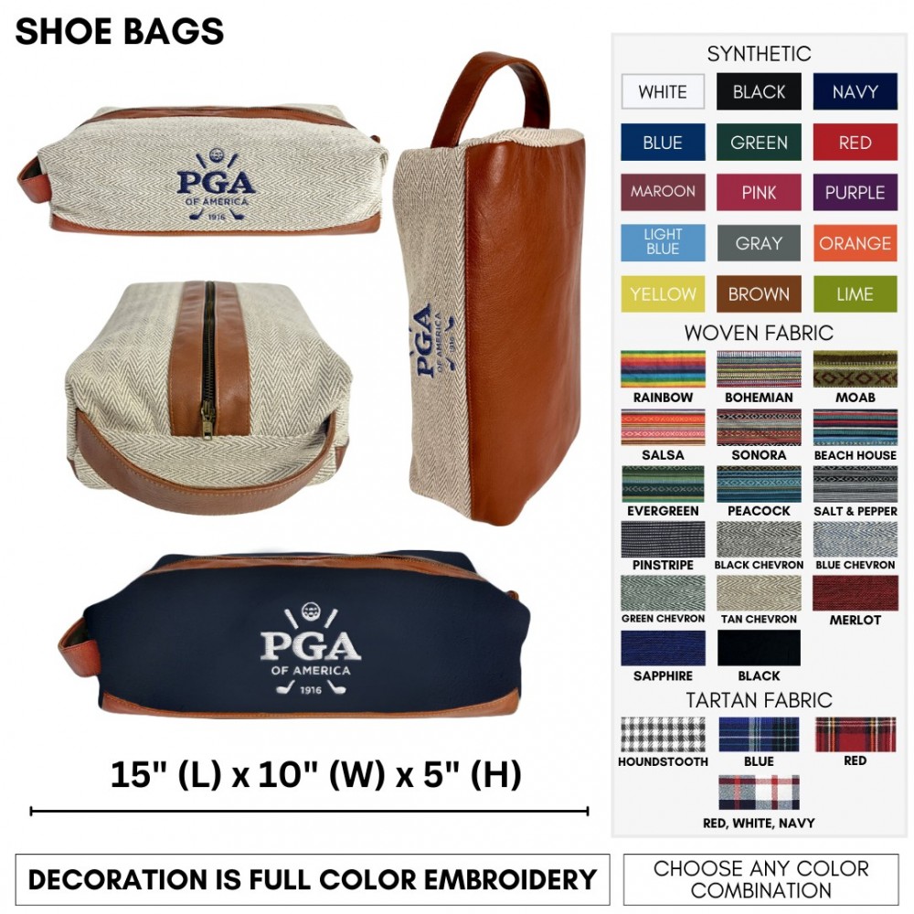 Customized Leather and Woven Cotton Shoe Bag Your Logo Embroidered
