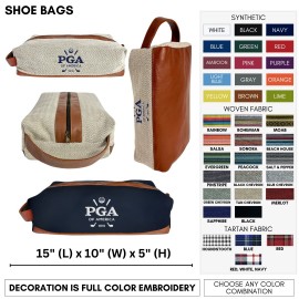 Customized Leather and Woven Cotton Shoe Bag Your Logo Embroidered