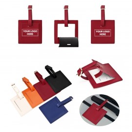 Logo Branded Genuine Leather Privacy Luggage Tag with Buckle Strap