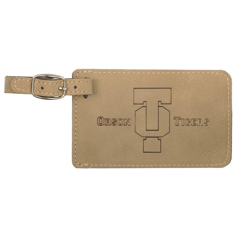 Luggage ID Tag - Light Brown, Leatherette with Logo