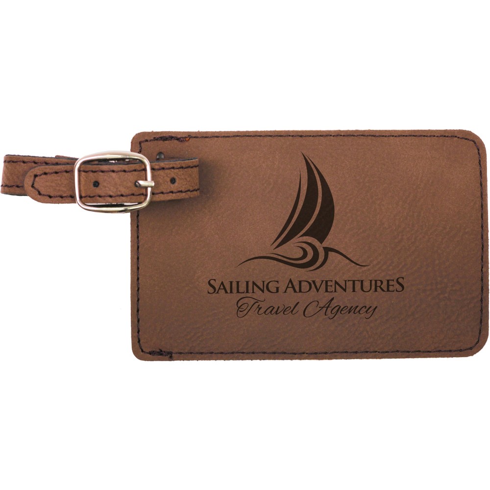 Dark Brown Leatherette Luggage Tag (4 1/4" x 2 3/4") with Logo