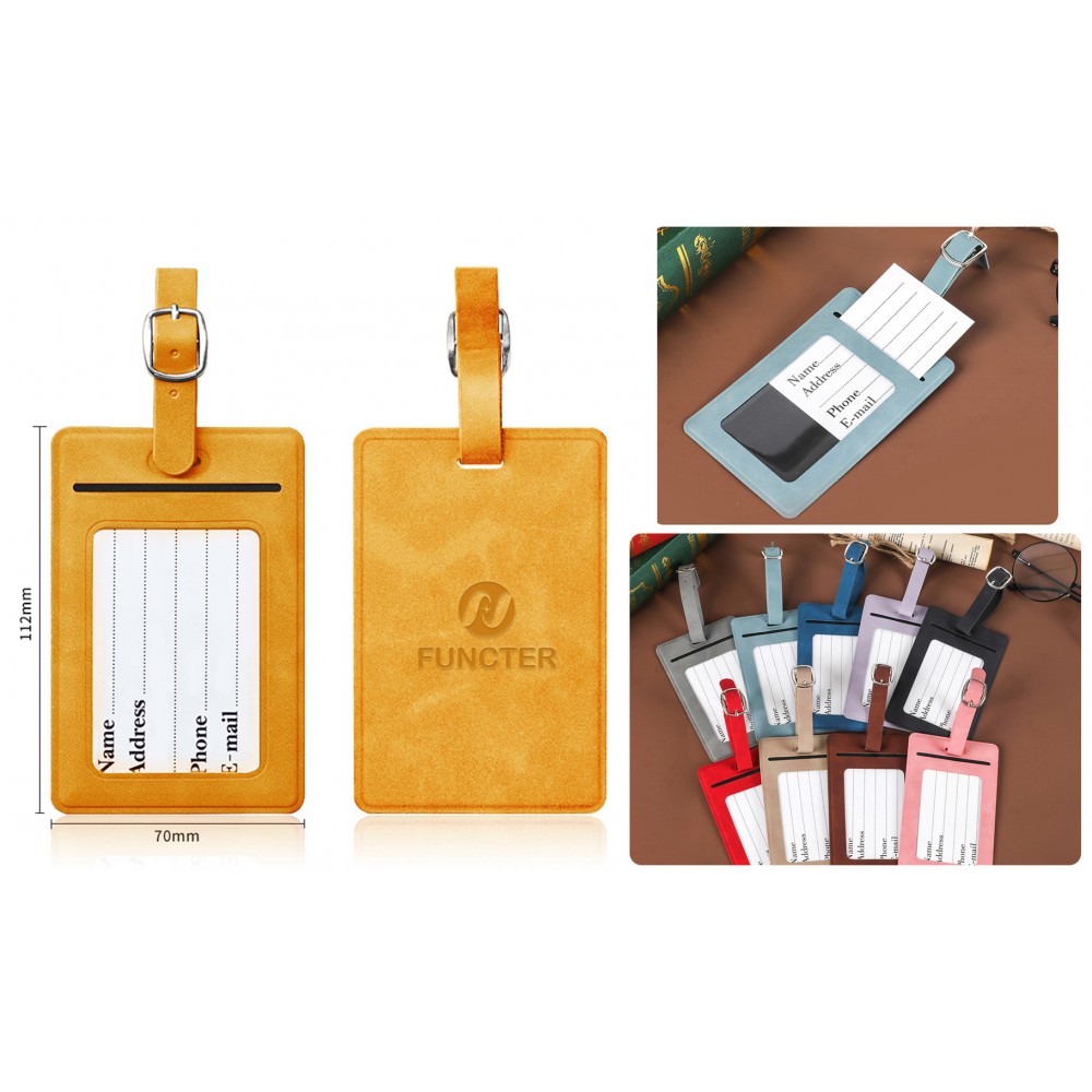 Customized Rectangular Shape PU Leather Luggage Personalizable Travel ID Tag For Travel Business Trip