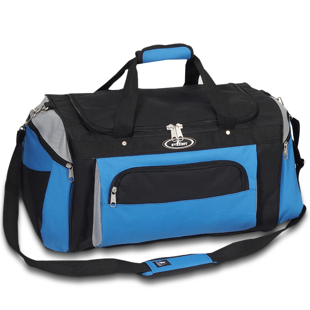 Everest Deluxe Sports Duffel Bag, Royal Blue/Light Gray/Black with Logo