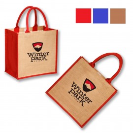 Promotional Laminated Jute Bags & Colored Sides and Handles W/ Gusset (12" x 12" x 7")  Promotional Laminated Jute Bags & Colored Sides and Handles W/ Gusset (12" x 12" x 7")
