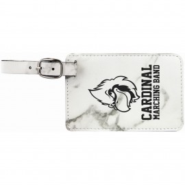 Personalized 4 1/4" x 2 3/4" White Marble Laser Engraved Leatherette Luggage Tag