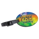 3" x 2" Sublimatable Polymer Oval Luggage Tag with Black Edge and Strap with Logo