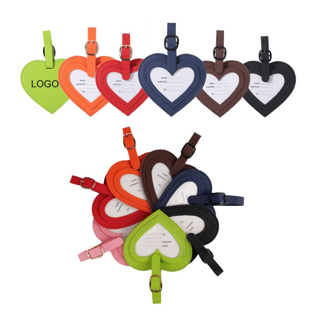 3 1/2" Custom Leather Heart Shaped Suitcase Luggage Tag w/Name Card & Address Label with Logo 3 1/2" Custom Leather Heart Shaped Suitcase Luggage Tag w/Name Card & Address Label with Logo