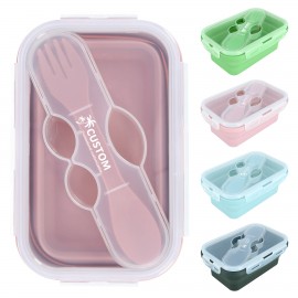 Custom 500ML Collapsible Silicone Lunch Box With Cutlery  Custom 500ML Collapsible Silicone Lunch Box With Cutlery