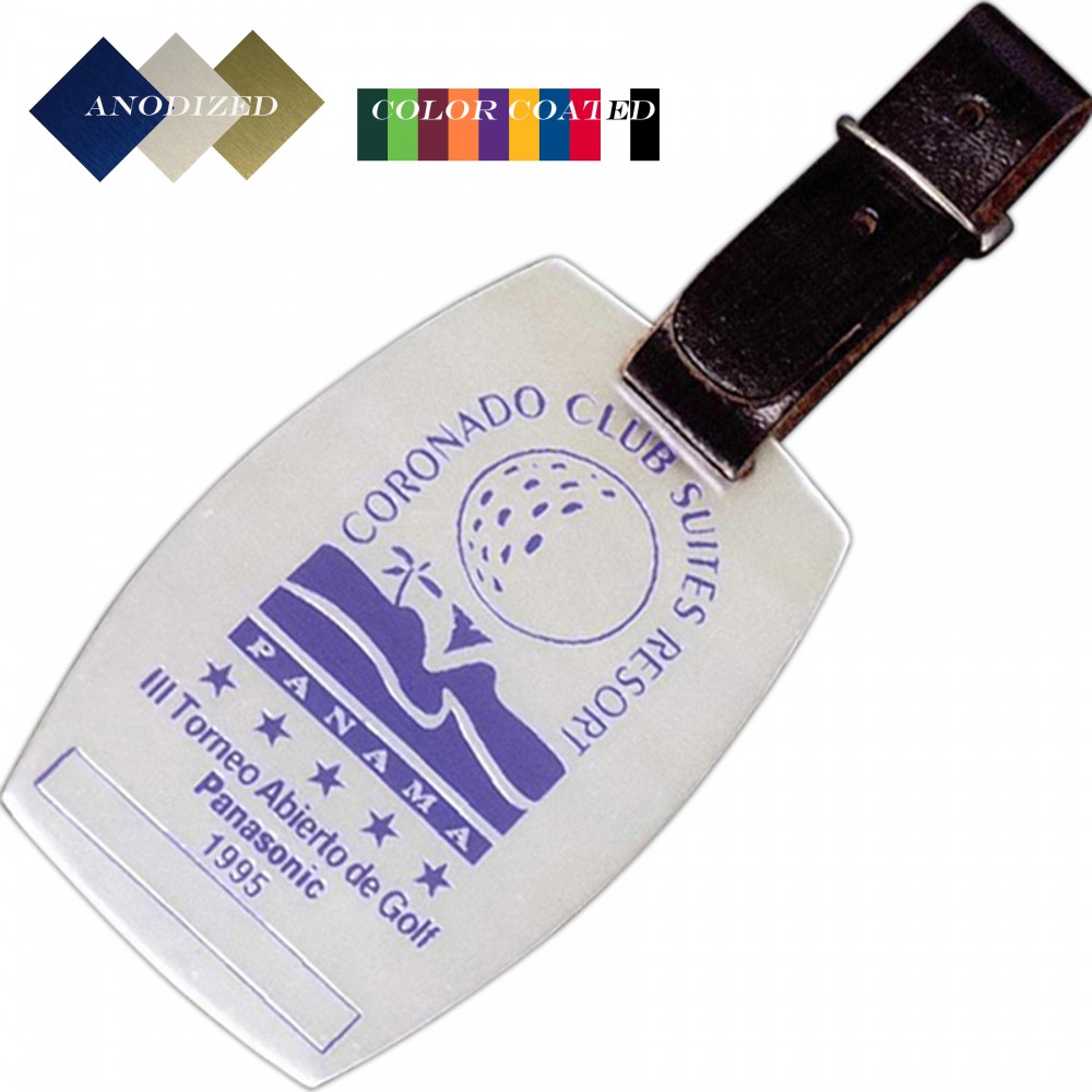 Custom Imprinted 2" x 3" Aluminum Luggage /Golf Bag Tag with an Epoxy Screen Printed imprint. Made in the USA. Custom Imprinted 2" x 3" Aluminum Luggage /Golf Bag Tag with an Epoxy Screen Printed imprint. Made in the USA.