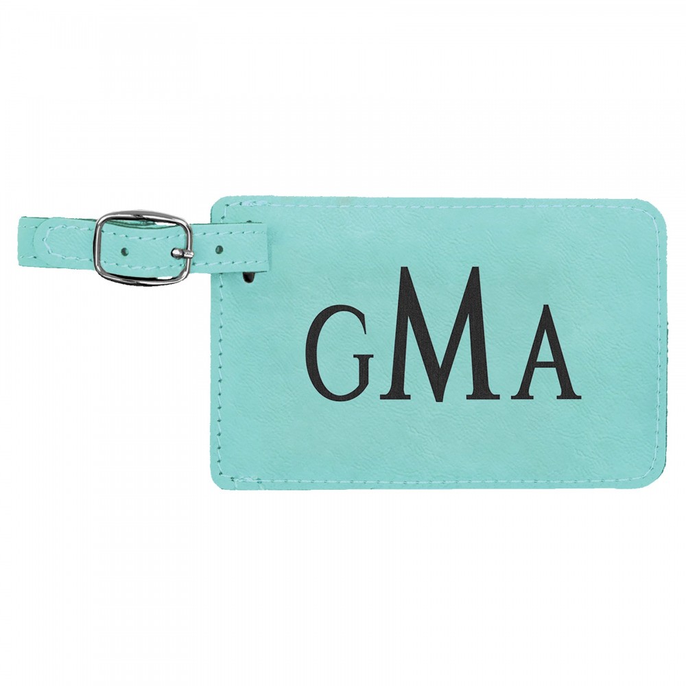 Customized Luggage Tag, Teal Faux Leather, 4 1/4" x 2 3/4"