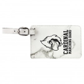 Custom Luggage Tag, White Marble Faux Leather, 4 1/4" x 2 3/4"