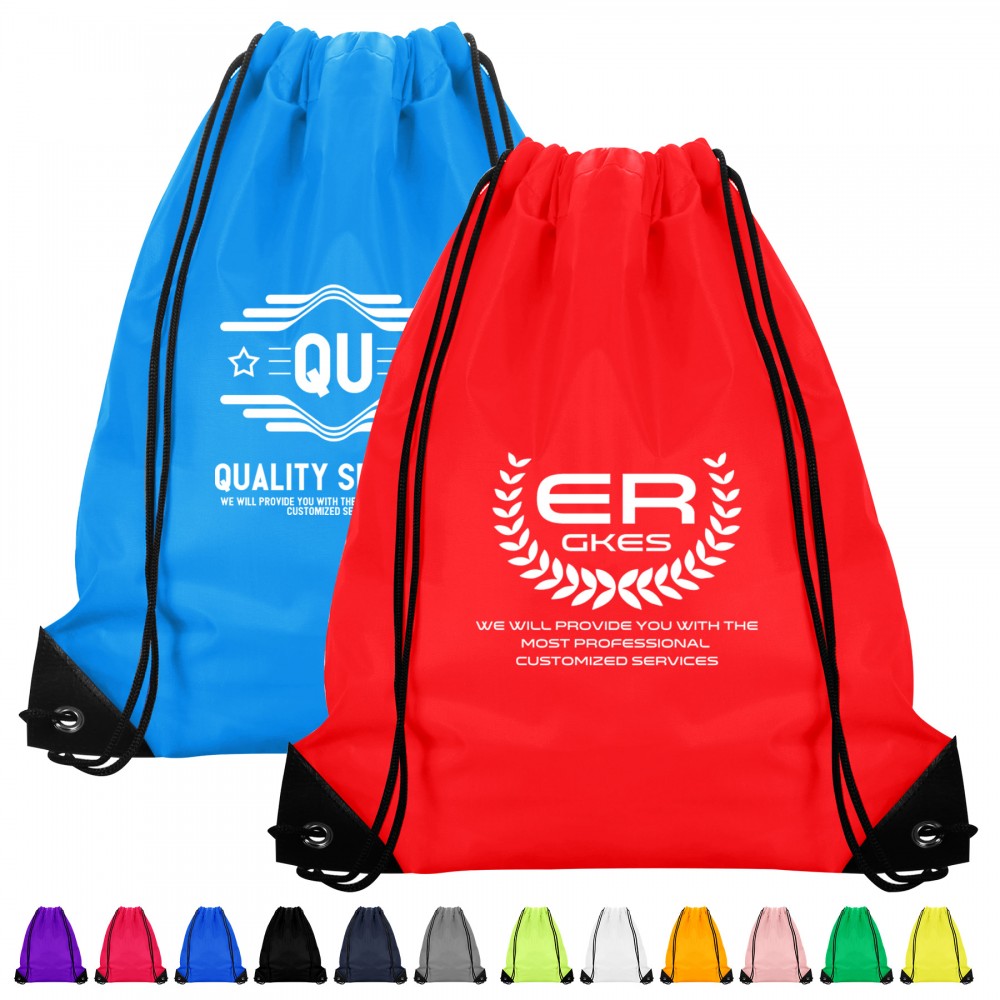 Promotional 210D Polyester Drawstring Backpack With PU Corners