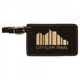 Luggage Tag, Black Faux Leather, 4 1/4" x 2 3/4" with Logo