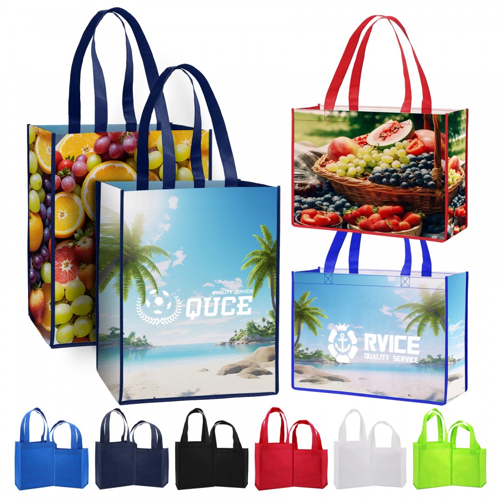 Personalized 105GSM Full Color Full Wrap Laminated Tote Bag With Square Corner (12'' x 16'' x 6'')