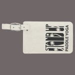 Logo Branded Luggage Tag, Laserable White Leatherette 4-1/4" x 2-3/4"