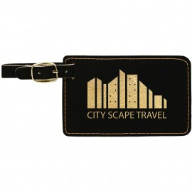 Leatherette Black/Gold Luggage Tag (4.25" x 2.75") with Logo