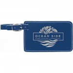 Personalized 4 1/4" x 2 3/4" Blue/Silver Laser Engraved Leatherette Luggage Tag