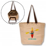 Natural Jute Bag w/Snap Button & Brown Handles with Logo