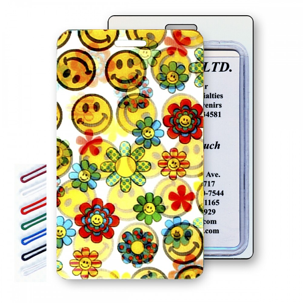 Custom Printed Lenticular Flip Smiley Faces & Flowers Luggage Tag (Imprinted) Custom Printed Lenticular Flip Smiley Faces & Flowers Luggage Tag (Imprinted)