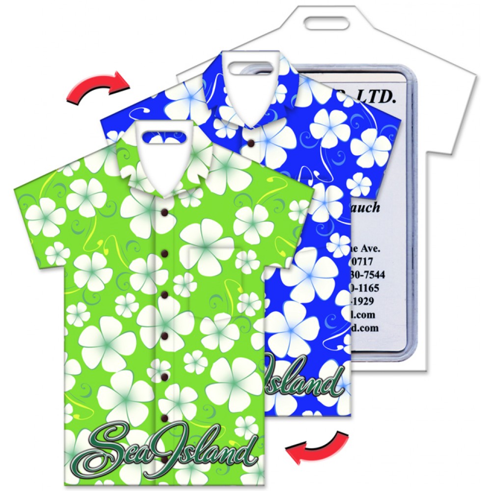Custom Printed Shirt Shape Luggage Tag w/Hawaiian Flowers Lenticular Design - Green/Blue (Custom) Custom Printed Shirt Shape Luggage Tag w/Hawaiian Flowers Lenticular Design - Green/Blue (Custom)