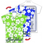 Custom Printed Shirt Shape Luggage Tag w/Hawaiian Flowers Lenticular Design - Green/Blue (Custom)