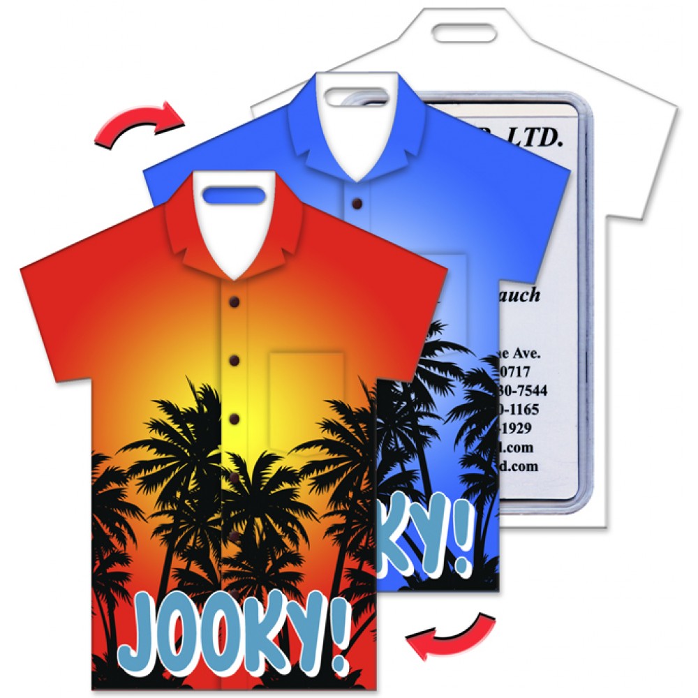Custom Imprinted Lenticular Color Changing Shirt Shape Luggage Tag w/Black Palm Trees (Custom) Custom Imprinted Lenticular Color Changing Shirt Shape Luggage Tag w/Black Palm Trees (Custom)