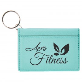 Custom Imprinted 4 1/4" x 3" Teal Laserable Leatherette Keychain ID Holder
