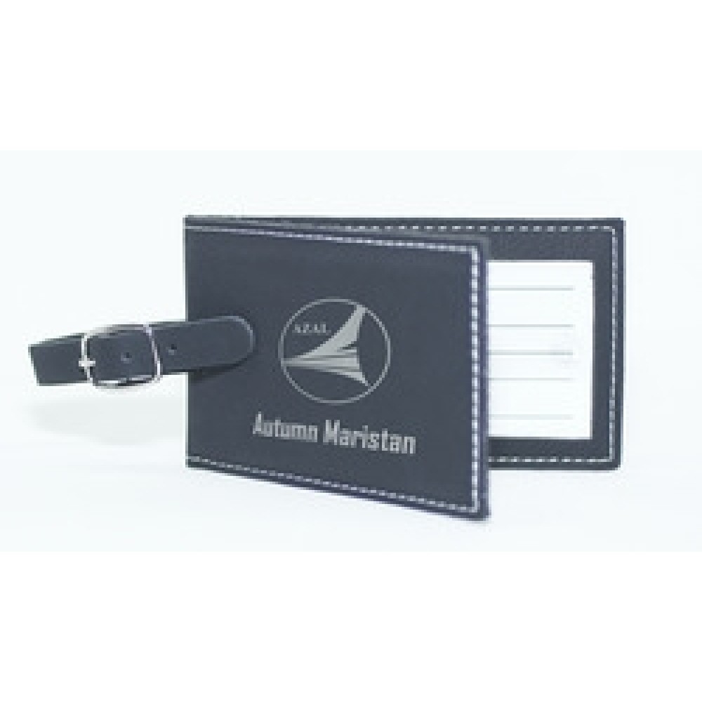 Logo Branded Black Leatherette Luggage Tag Logo Branded Black Leatherette Luggage Tag