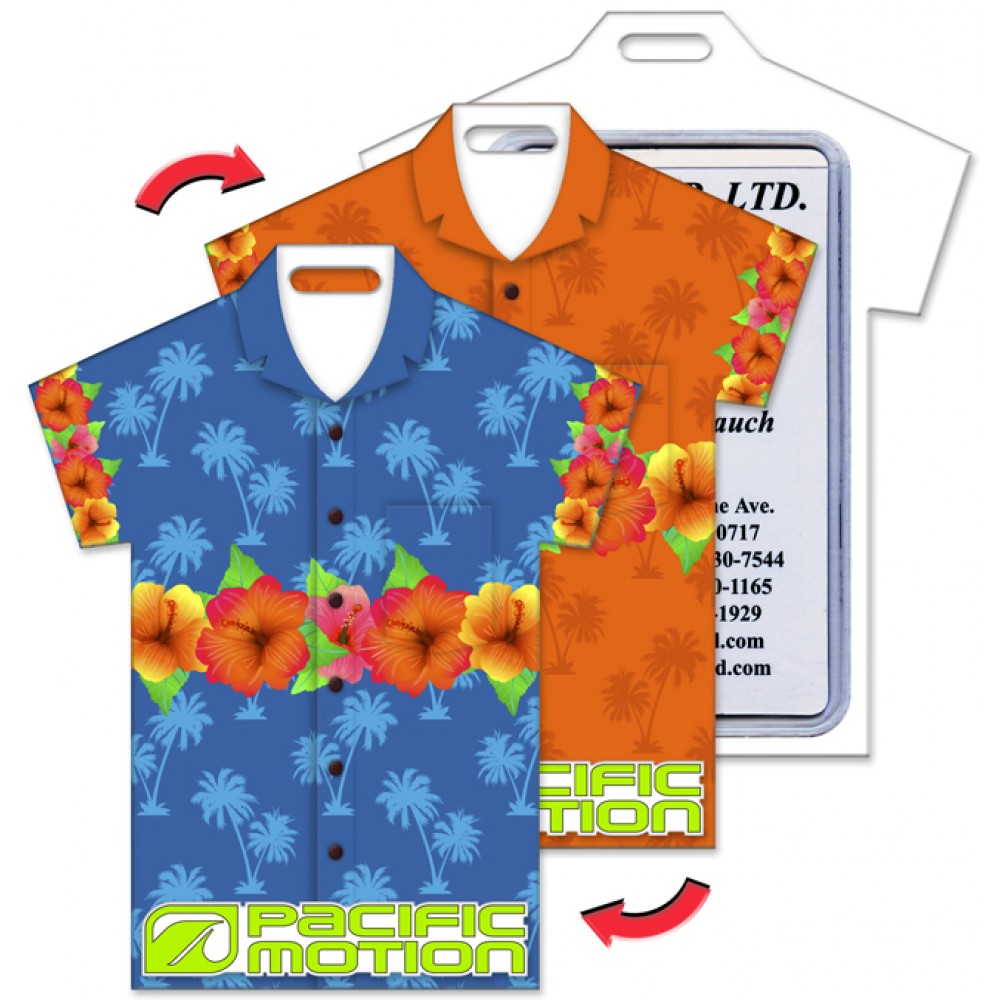 Logo Branded Shirt Shape Luggage Tag w/Palm Trees & Flowers Lenticular Design (Custom) Logo Branded Shirt Shape Luggage Tag w/Palm Trees & Flowers Lenticular Design (Custom)