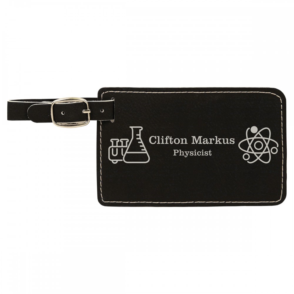 Custom Black/Silver Leatherette Luggage Tag