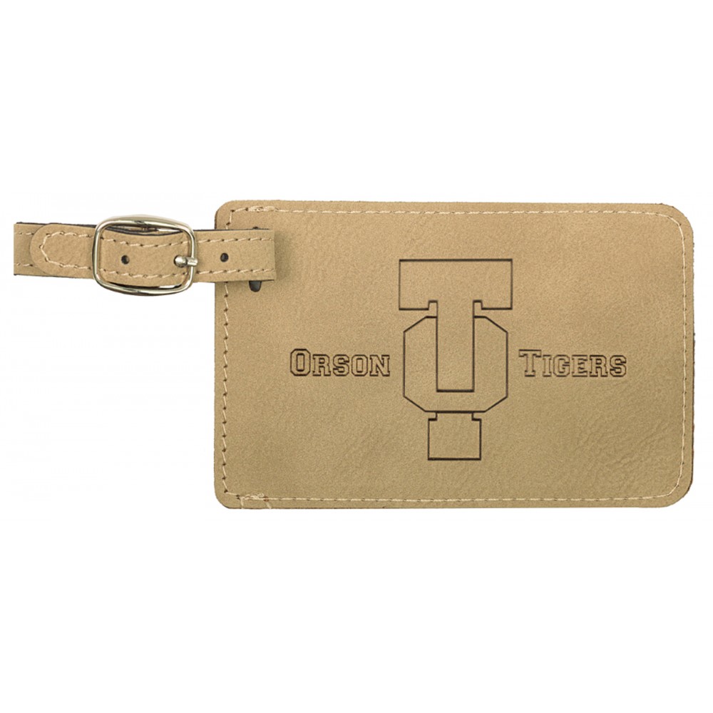 Logo Branded Luggage Tag, Laserable Light Brown Leatherette 4-1/4" x 2-3/4"